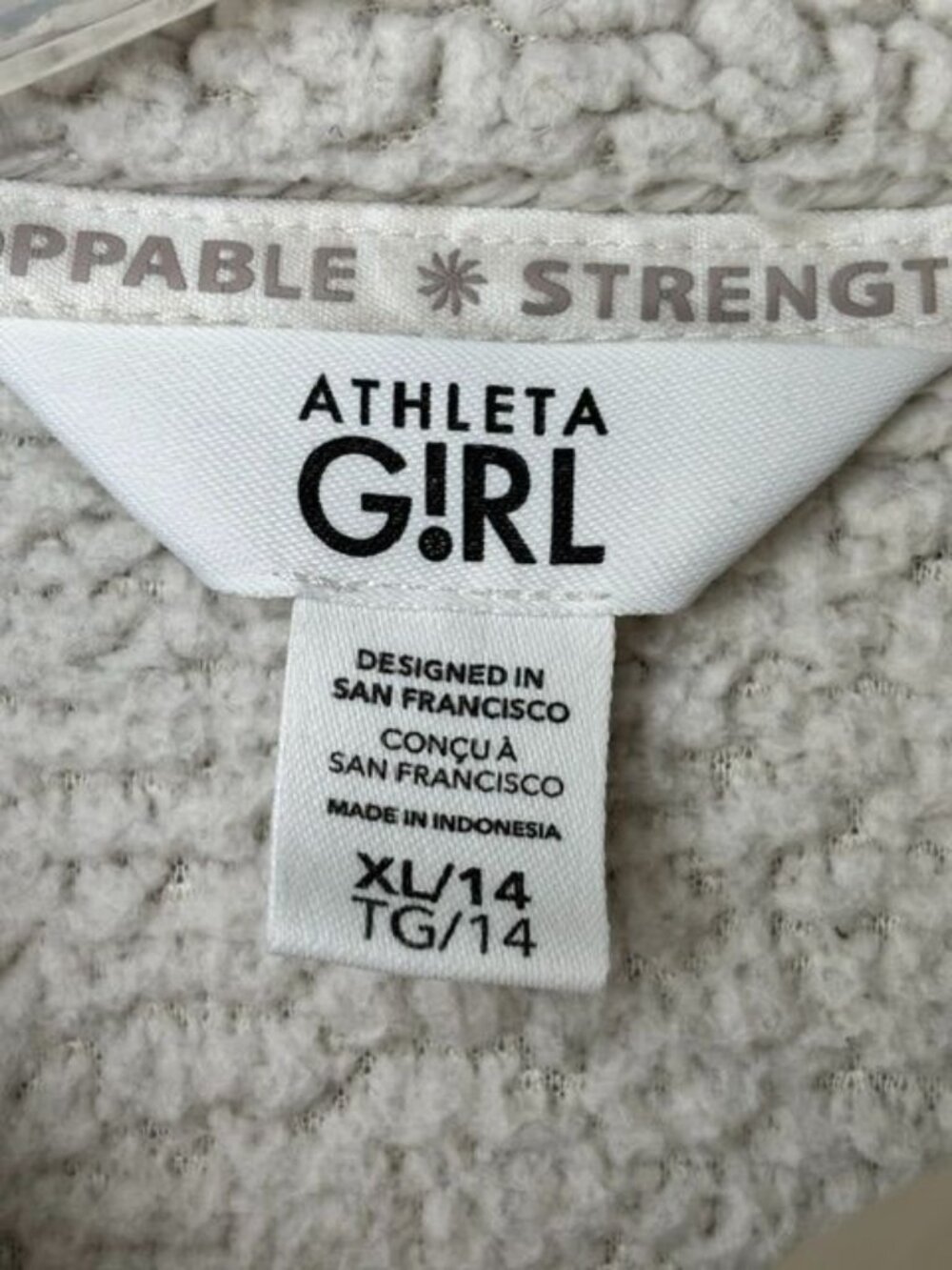 Athleta Girl Sherpa Fleece Pullover XL14 Ivory Quarter Zip Cozy Pockets Jacket - Picture 2 of 6